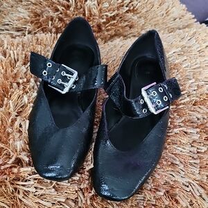 Zara Black Flats with Silver Buckle